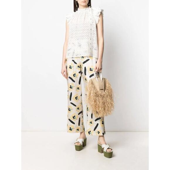Ulla Johnson White Eyelet Top w Ruffles Women's Size 4 Made in India 100% Cotton - Picture 1 of 11